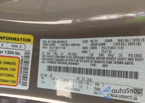 2025 Ford Bronco Big Bend из США, поврежденный, VIN 1FMDE7BH0SLA54961